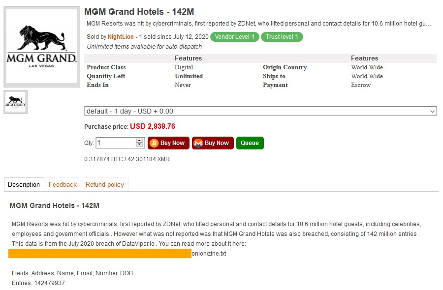 فروش اطلاعات 142 میلیون مهمان هتل‌های MGM در وب تاریک
